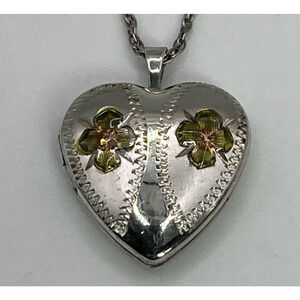 PPC Princess Pride Sterling Silver Floral Heart Locket Pendant Necklace Etched